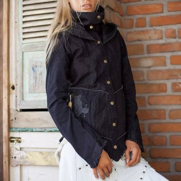 Chintamani Alchemistry Size S Canvas Denim Jacket Dark Fairy Hood Whimsigoth - Picture 1 of 8